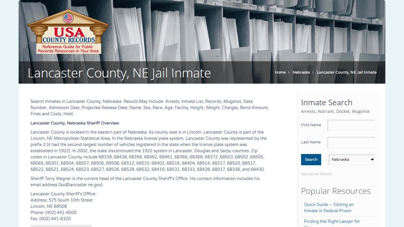 Lancaster County, NE Jail Inmate | Name Search